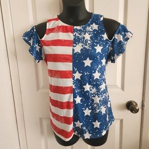 For G and PL Cold Shoulder Top American Flag Patriotic Plus Size 2XL NWT